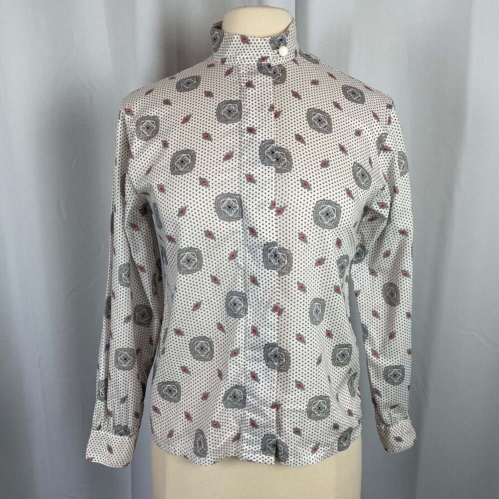 Pendleton Vintage Top Size 6 Petite White Gray Geometric Secretary Cotton 90s